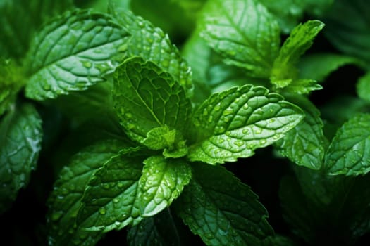 Green Mint herbs wooden. Organic plant. Generate Ai