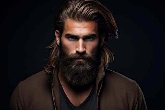 Masculine Model beard man. Beauty portrait. Generate Ai