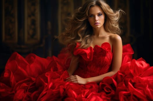 Elegant Female red dress. Woman lady. Generate Ai