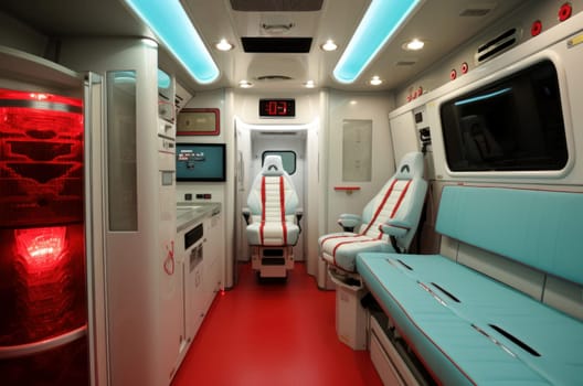 Advanced Modern ambulance inside transport. Medicine help vehicle safety interior. Generate Ai