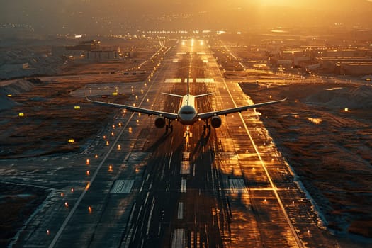The plane accelerates for takeoff. Retro style.