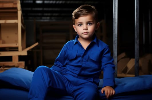 Safe Modern child underground bunker. Blue jumpsuit. Generate Ai