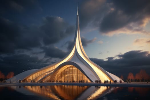 Sleek Modern mosque. Islamic travel tourism. Generate Ai