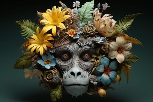 Whimsical Monkey head flowers. Zoo face. Generate Ai