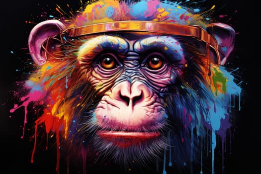 Funky Monkey head color. Nature art. Generate Ai