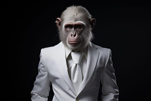 Unique Monkey white suit. Shirt business. Generate Ai