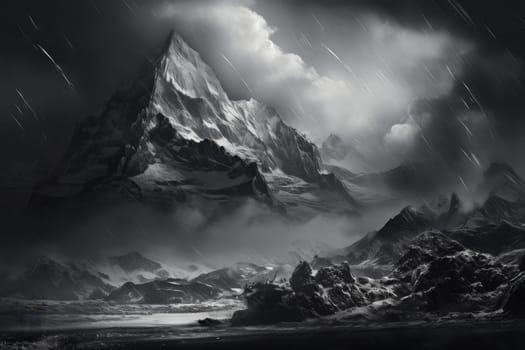 Captivating Monochrome art of moon in mountain hills. Scenic view of twilight night moon. Generate ai