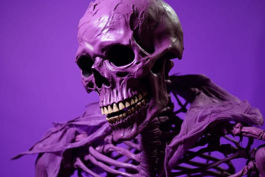 Spooky Monster skeleton purple dark dream. Fantasy face art evil design. Generate Ai