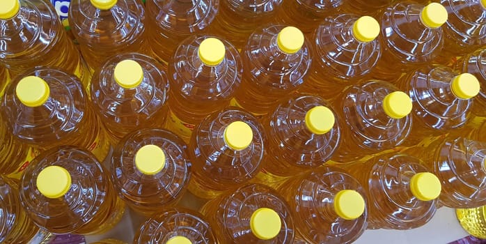 Close up top view of bottled cooking oil to be used for cooking selective focus.