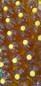 Close up top view of bottled cooking oil to be used for cooking selective focus.