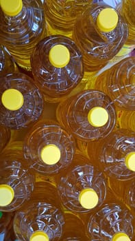 Close up top view of bottled cooking oil to be used for cooking selective focus.