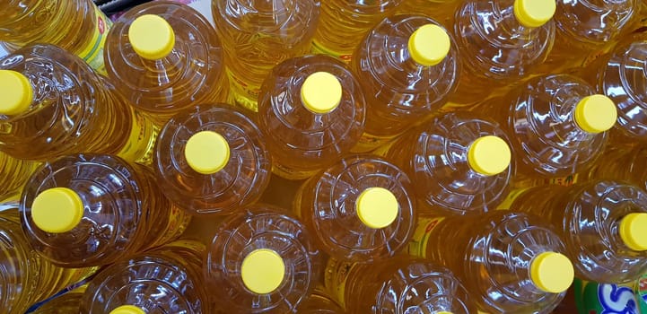 Close up top view of bottled cooking oil to be used for cooking selective focus.