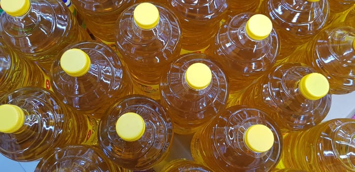 Close up top view of bottled cooking oil to be used for cooking selective focus.