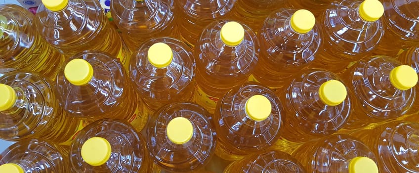 Close up top view of bottled cooking oil to be used for cooking selective focus.