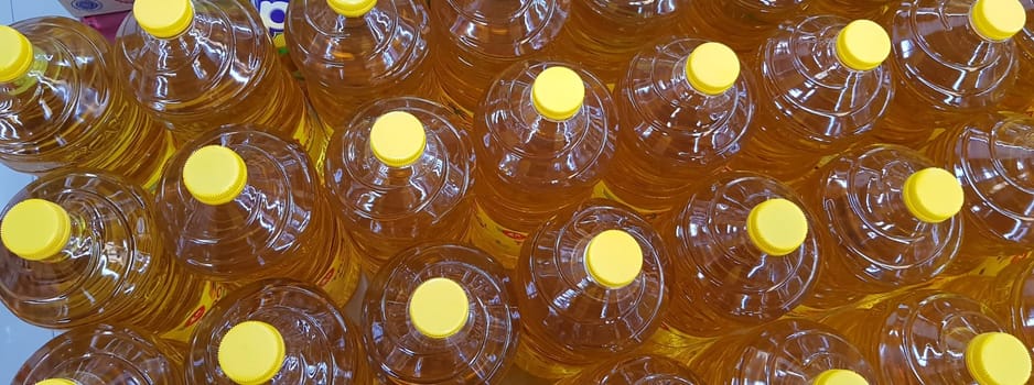 Close up top view of bottled cooking oil to be used for cooking selective focus.