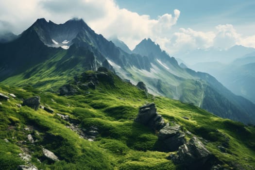 Serene Mountain top scenery. Top cloud beauty. Generate AI