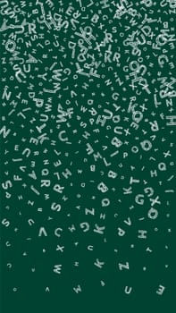 Falling letters of English language. Chalk handdrawn flying words of Latin alphabet. Foreign languages study concept. Pretty back to school banner on blackboard background.