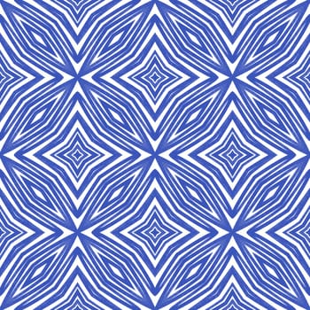Geometric seamless pattern. Indigo symmetrical kaleidoscope background. Textile ready likable print, swimwear fabric, wallpaper, wrapping. Hand drawn geometric seamless design.