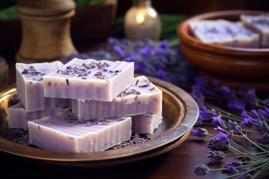 Organic Lavender natural soap. Body care. Generate Ai