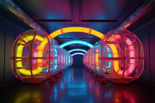Transparent Neon tube. Futuristic design color. Generate Ai