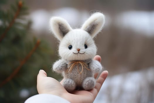 Cuddly Newborn baby toy bunny. Child infant. Generate Ai