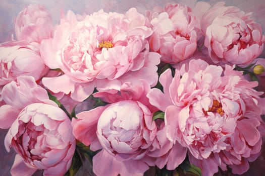 Expressive Oil painting peonies. Composition bouquet spring blossom flowers. Generate ai