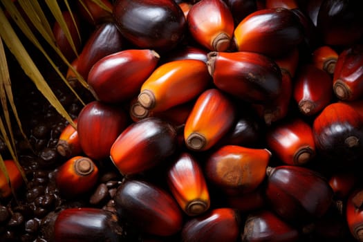 Dense Oil palm seeds kernel background. Tropical agricultural business heap raw. Generate Ai