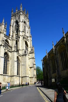 York, England, United Kingdom, 30 May 2009: York Minster, cathedral of York, Scotland, England, one of the largest of its kind in Northern Europe seen from the city walls