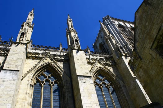 York, England, United Kingdom, 30 May 2009: York Minster, cathedral of York, Scotland, England, one of the largest of its kind in Northern Europe seen from the city walls