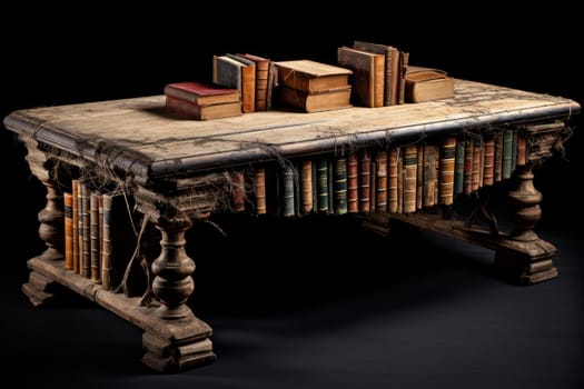 Carved Ancient old book table. Story secret. Generate Ai