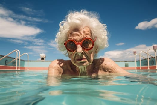 Buoyant Old lady pool ring. Lady summertime. Generate Ai