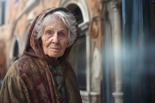 Unique Old woman venice. Italy wall. Generate Ai