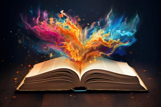 Mystical Open magic book colorful. School story. Generate Ai