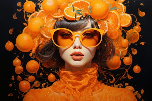 Distinctive woman orange trendy fashion. Style studio. Generate Ai