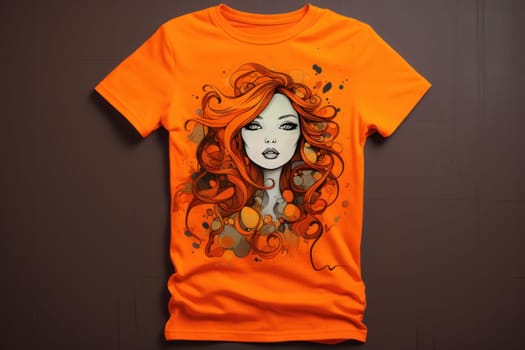 Distinctive Orange shirt woman portrait. Fashion clothes. Generate Ai