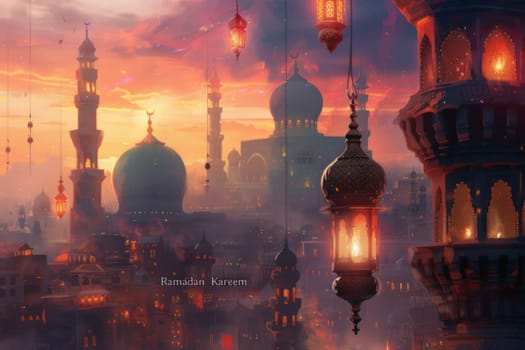 Ramadan Kareem background with mosque,