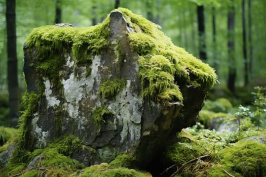 Aged Overgrown lichen stone plant. Surface natural. Generate Ai