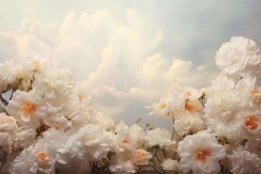 Airy White florals vines clouds petal. Blossom color. Generate AI