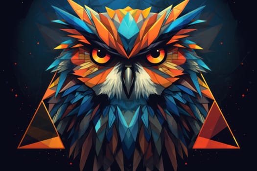 Intricate Colorful owl geometric triangles. Wild fashion. Generate Ai