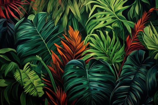 Vibrant Palm leaves tropical jungle. Exotic tree. Generate Ai