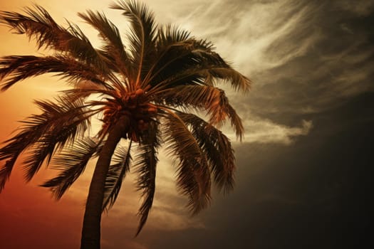 Mysterious Palm tree night contrast. Sun year. Generate Ai