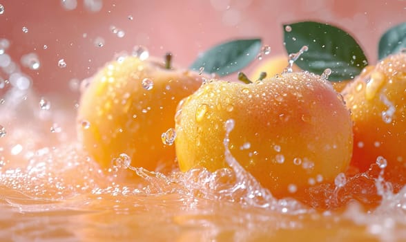 Ripe apricots on a pink background. Selective soft focus.