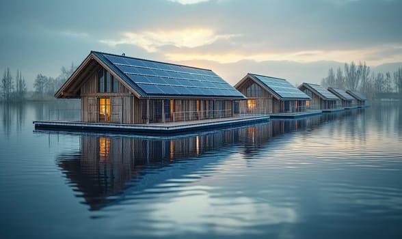 Solar panels on the roof of the water house. Selective soft focus.