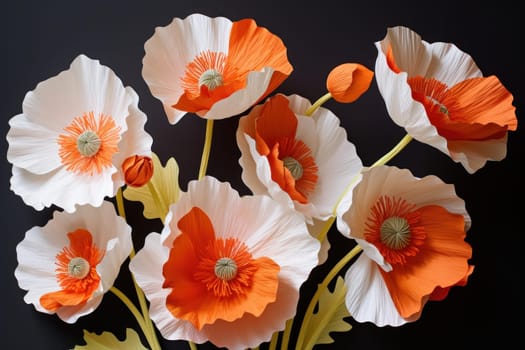 Delicate Paper poppy art flowers. Shape day. Generate Ai