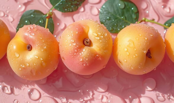 Ripe apricots on a pink background. Selective soft focus.