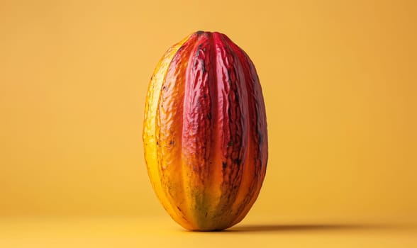 Cocoa fruits on a colored background. Selective soft focus.
