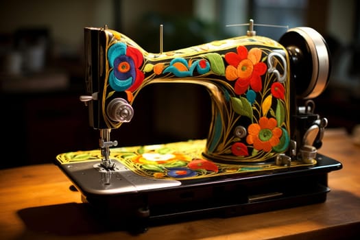 Precise Woman work sewing machine. Fashion industry. Generate Ai