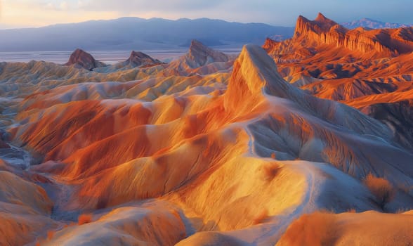 Ridges of valley hills in muted colors. Selective soft focus.