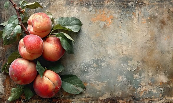 Branch with apricots on an abstract background. Selective soft focus.