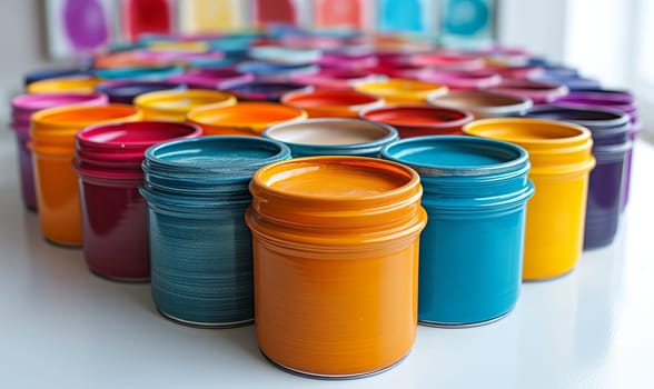 Cans of paint on a white background.